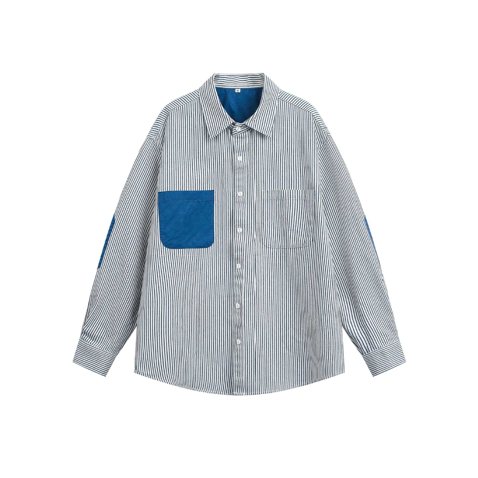 Unisex Oversize Stripe Shirt with Contrasted Chest Pocket and Kent Collar Chichicherry