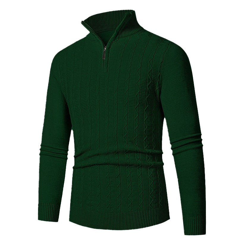 Men's Slim Fit Half-Zip Structured Pullover made of Merino Blend with Cable Knit Pattern and Stand-Up Collar Chichicherry