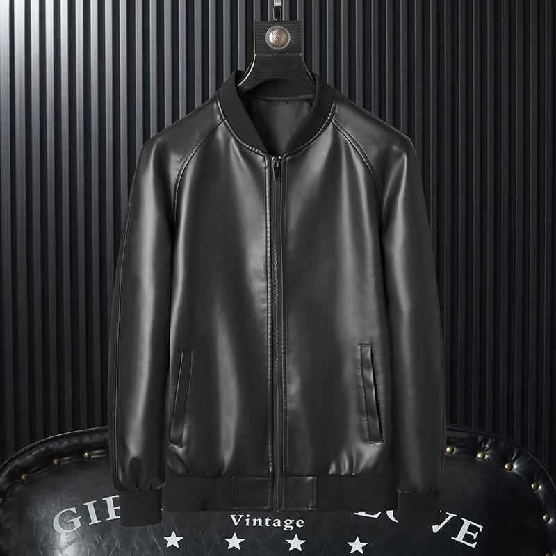 Men's slim faux leather bomber in a minimalist aviator look with ribbed hem Chichicherry