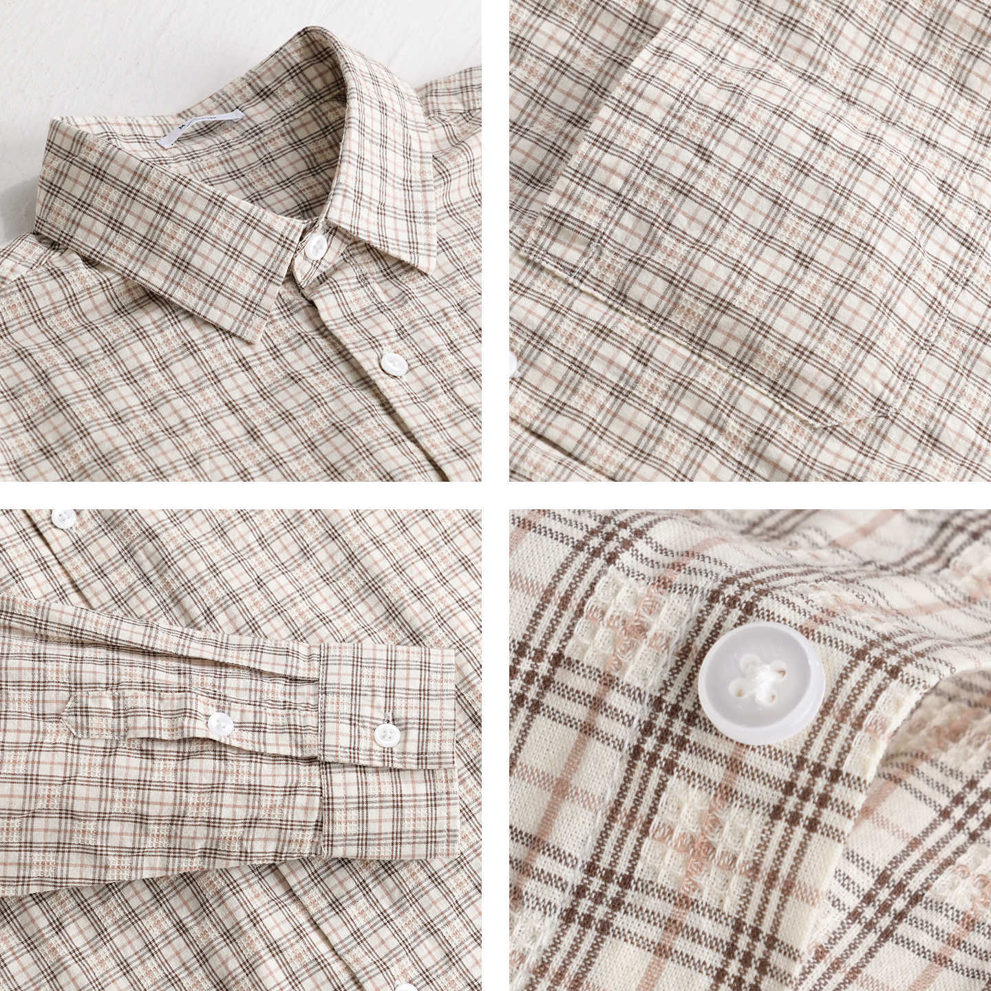 Men's Lightweight Checked Seersucker Shirt with Chest Pocket and Relaxed Fit Chichicherry
