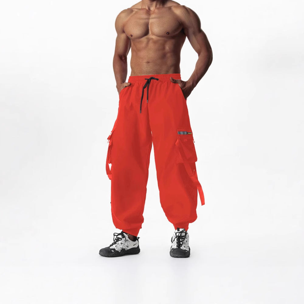 Men's Utility Cargo Jogging Pants with Drawstring, Leg Straps & Multiple Pockets Chichicherry