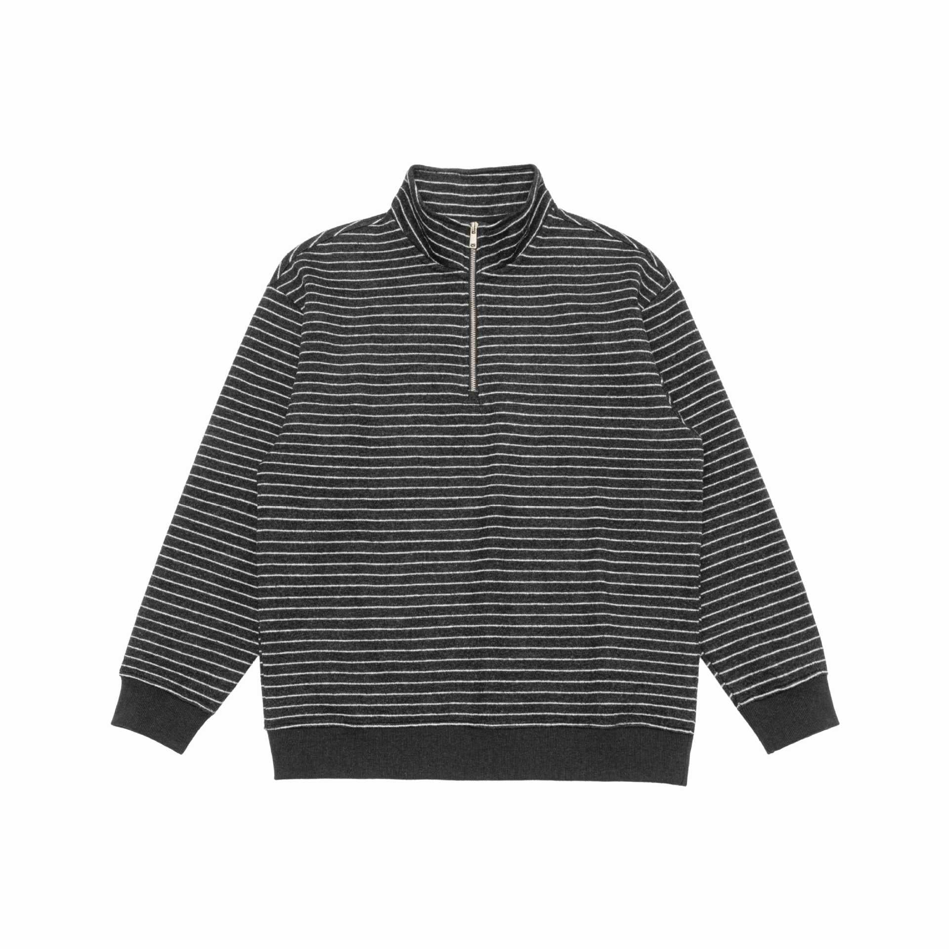 Men's Fine Knit Half-Zip Sweater with Stand-Up Collar and Fine Stripes Chichicherry