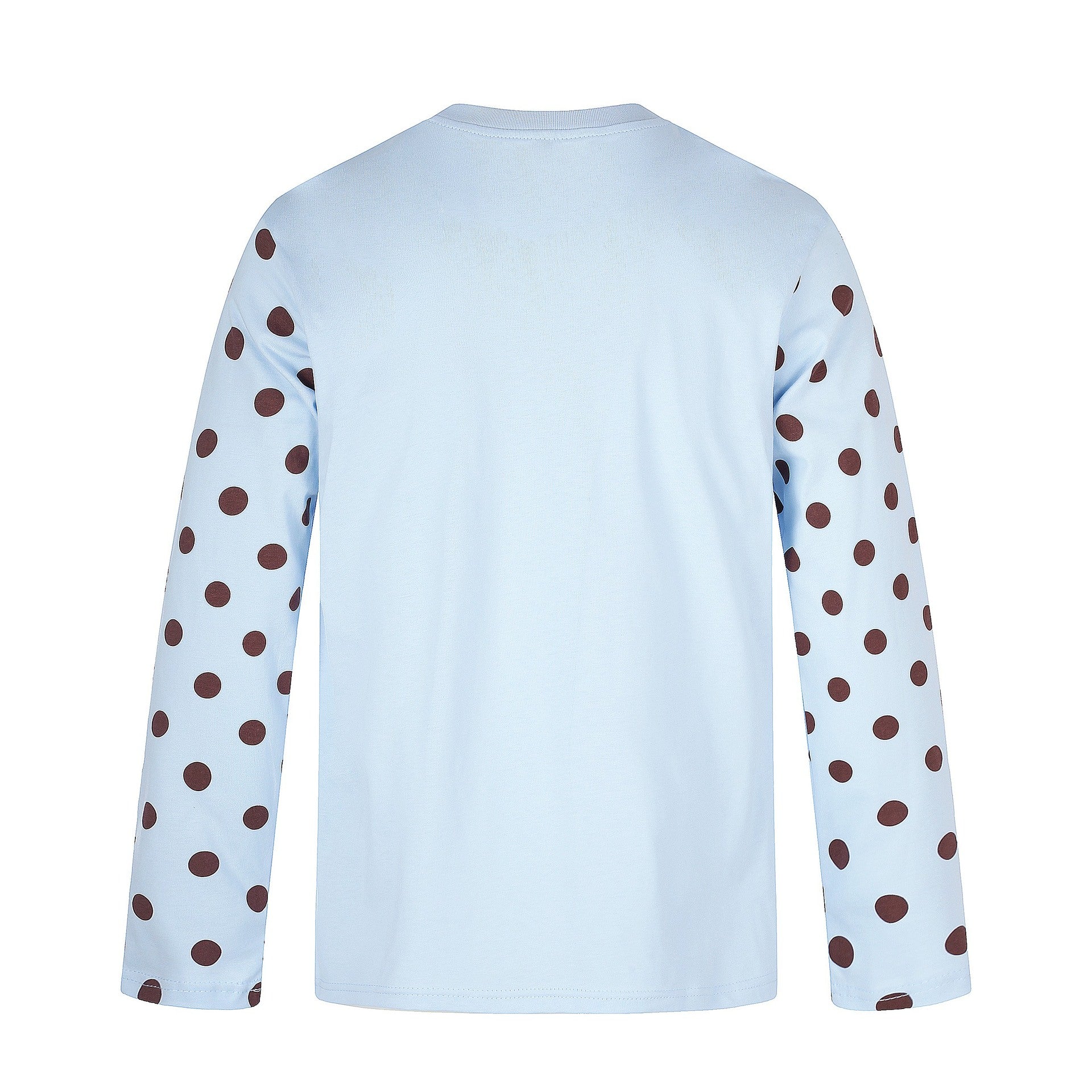 Ladies Long Sleeve Statement Shirt with Polka Dot Sleeves and Number Print Chichicherry