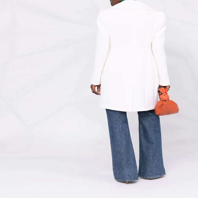 Women's Double-breasted Boxy Coat made of wool blend with wide lapels and gold decorative buttons Chichicherry