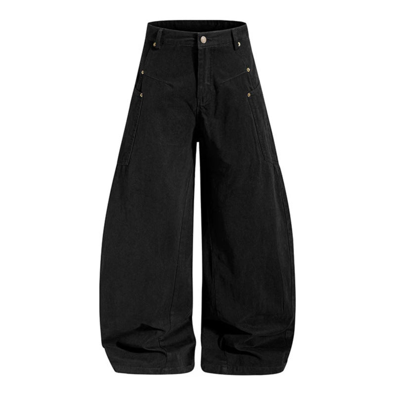 Women's High-Cut Balloon Cargo Pants with Wide Legs and Patch Pockets Chichicherry