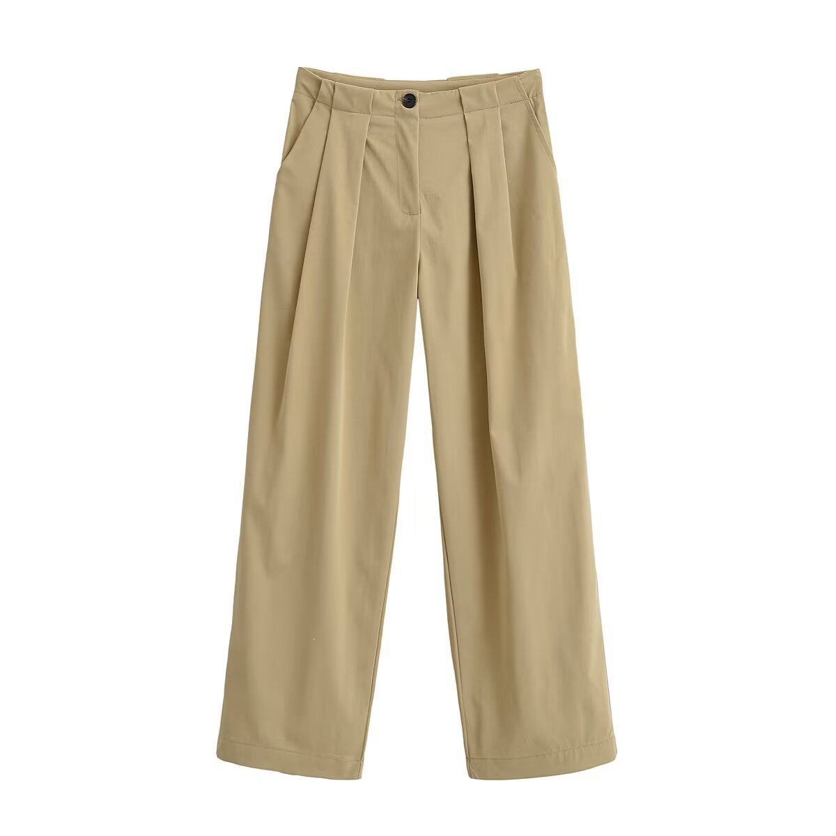 Women's Wide High Waist Pants with Pleats, Crease and Side Pockets Chichicherry