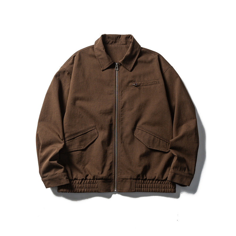 Men's Oversized Work Jacket with Full Zip, Chest Zip and Elastic Hem Band Chichicherry