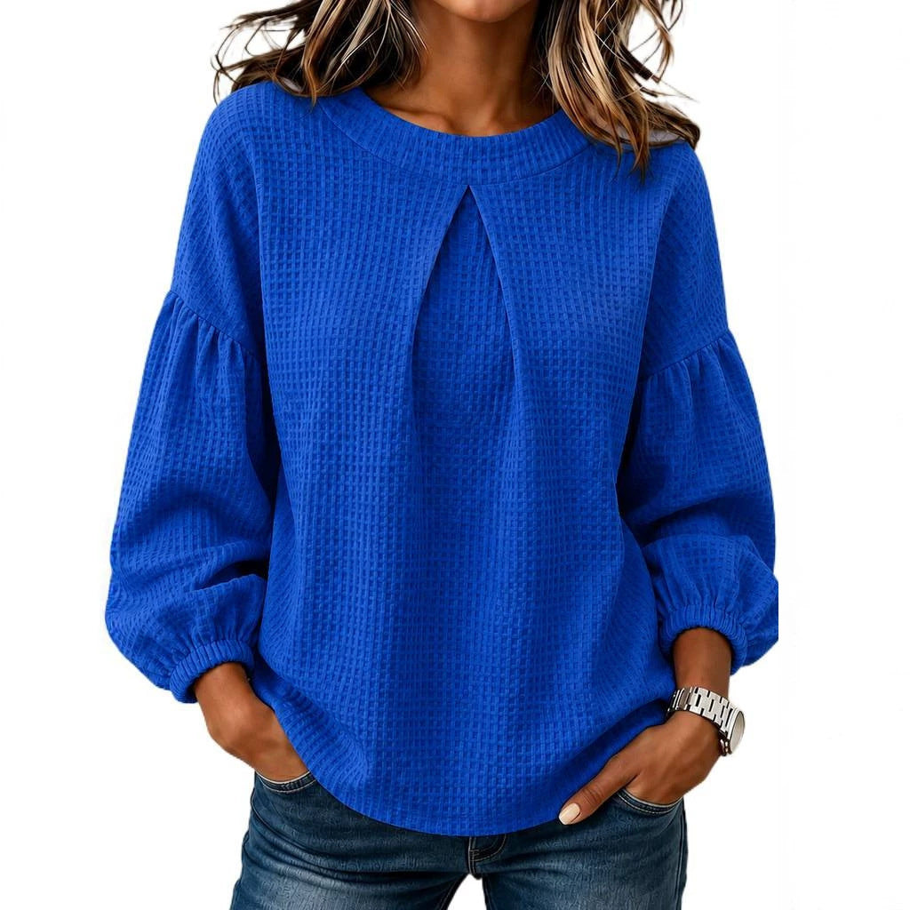 Women's waffle knit long sleeve with balloon sleeves and front seam slit Chichicherry
