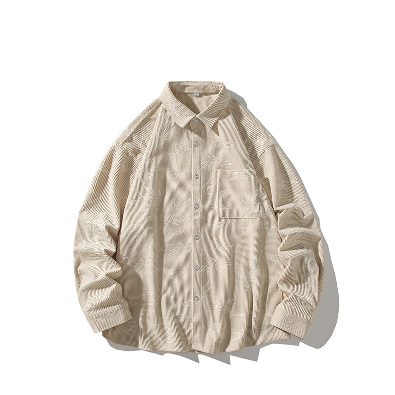 Men's Oversized Cord Shirt with Tonal Embroidery and Chest Pocket Chichicherry