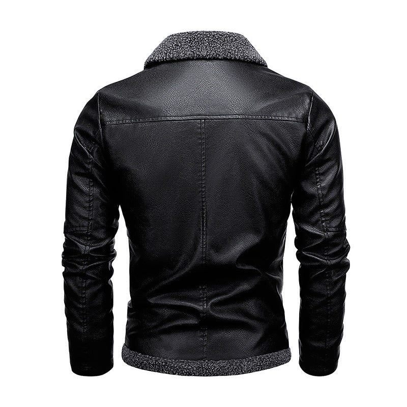 Men's leather look pilot jacket with Sherpa interior lining and concealed zip placket Chichicherry