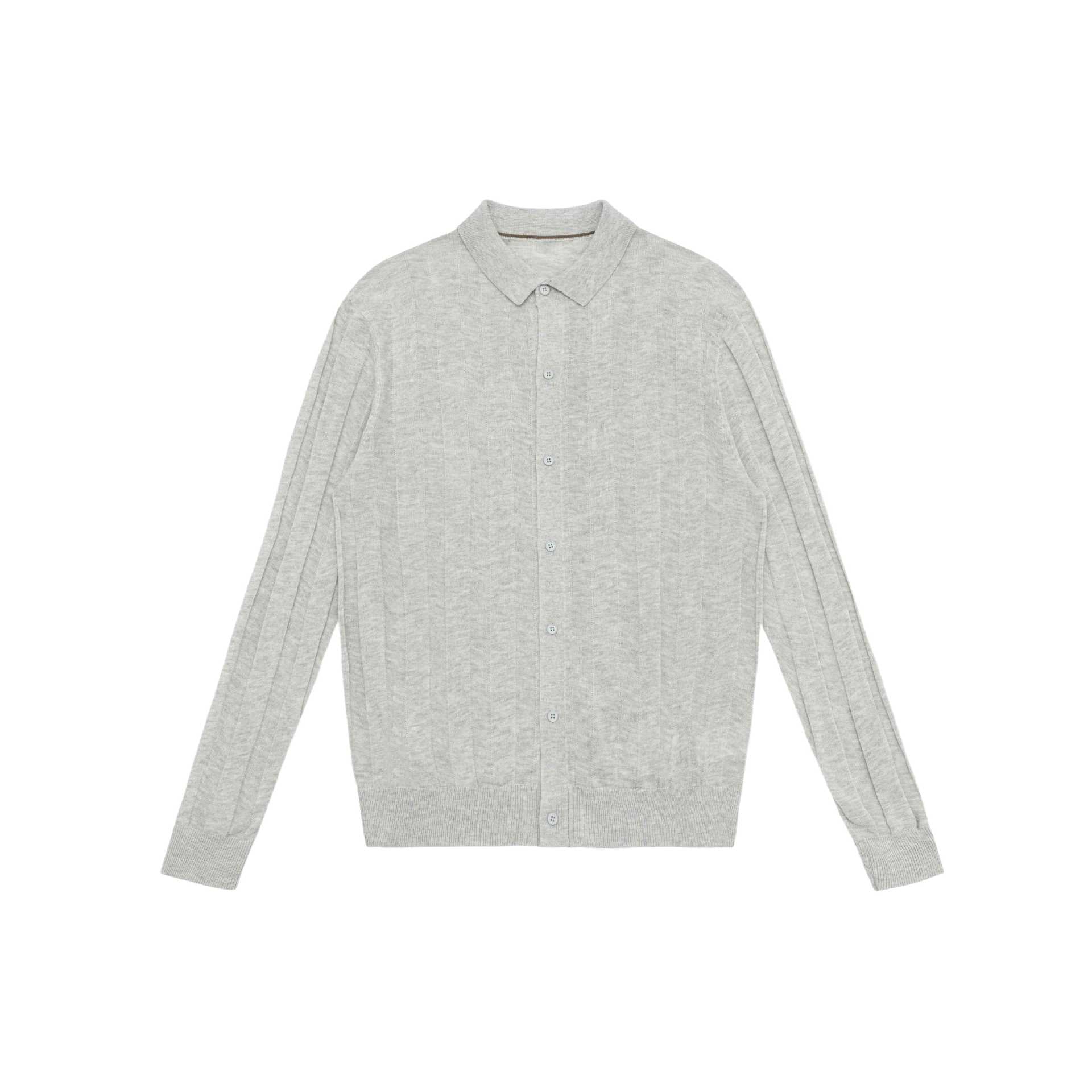 Unisex fine-structured knitted shirt jacket with polo collar and vertical ribbed structure Chichicherry