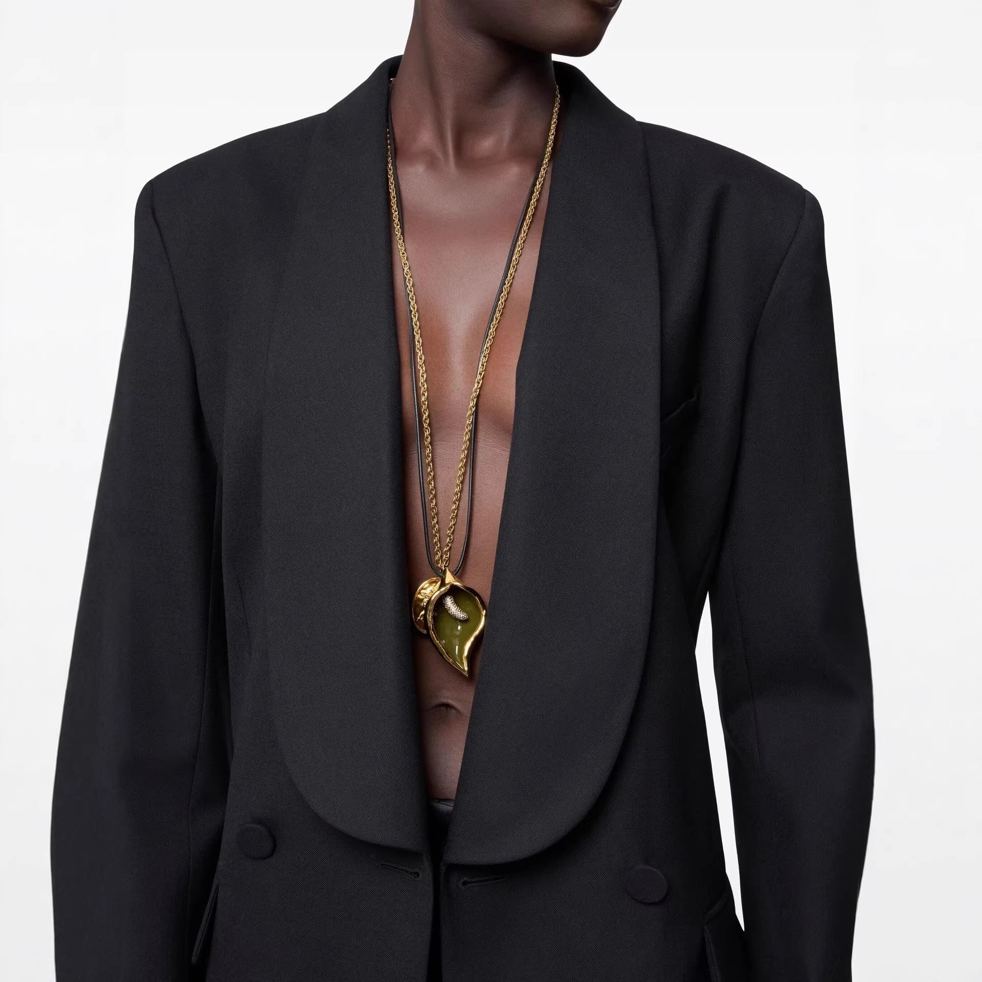 Women's Oversized Smoking Long Blazer with Deep Shawl Collar and Extended Shoulder Line Chichicherry