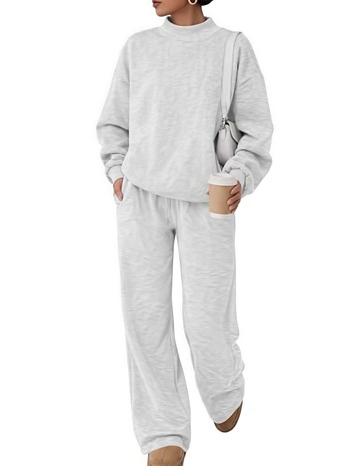 Women's Casual Lounge Set with High Stand-Up Collar and Loose Sweatpants Chichicherry