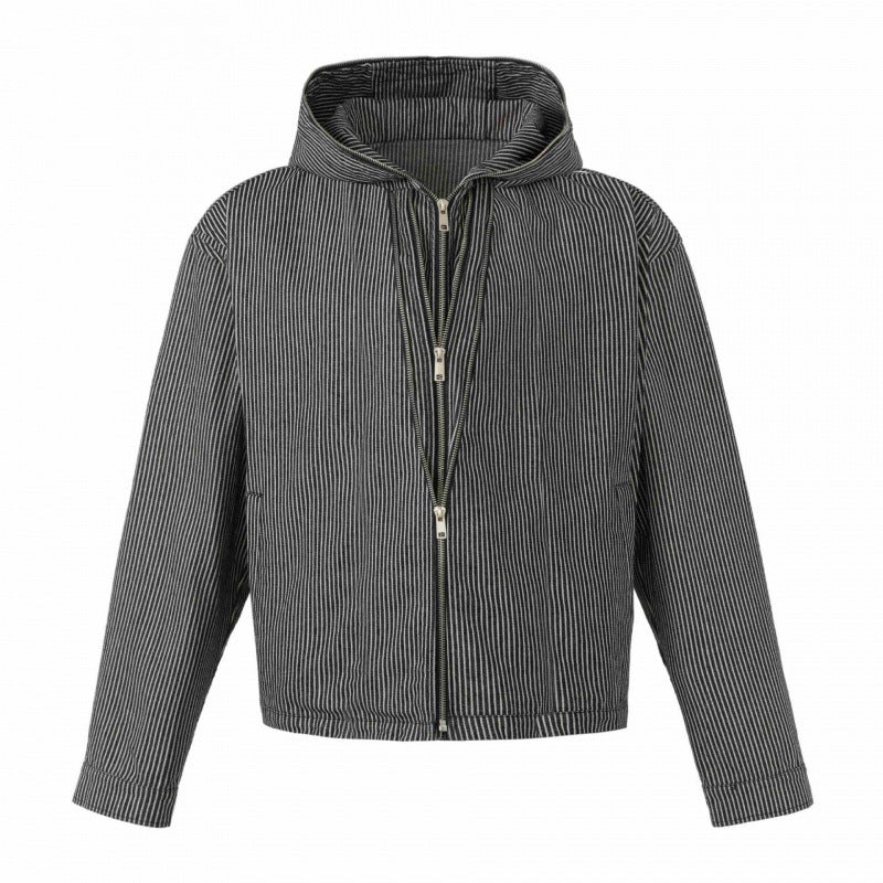 Unisex hooded jacket in boxy cut with double zipper and pinstripe look Chichicherry