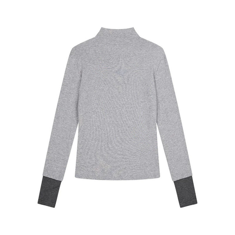 Women's Long Sleeve Polo Shirt with Stand-Up Collar, Button Placket and Note Print Chichicherry