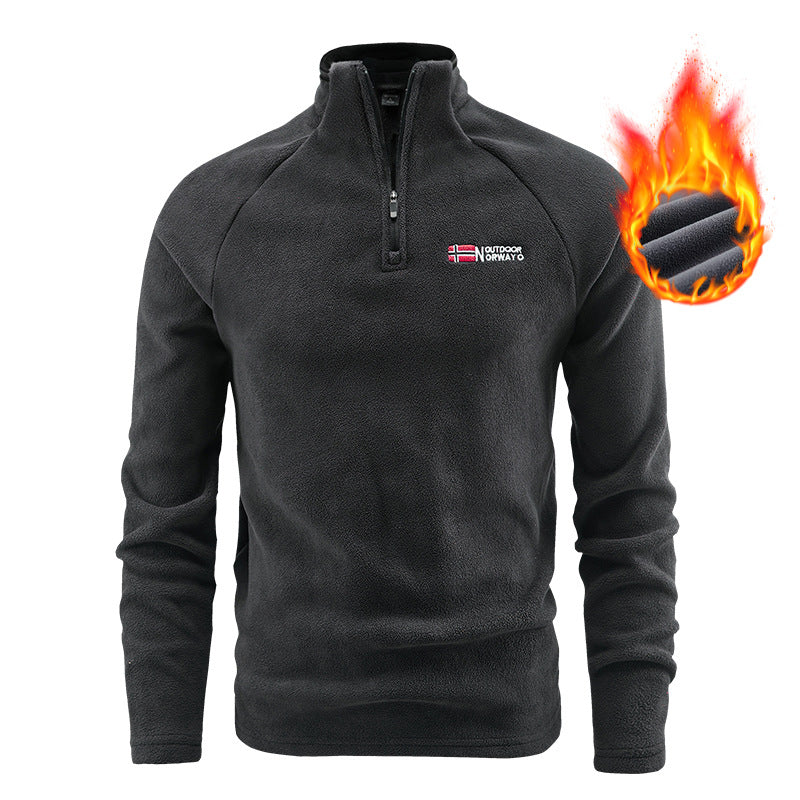 Men's Warming Fleece Pullover with Short Zipper and Stand-Up Collar Chichicherry