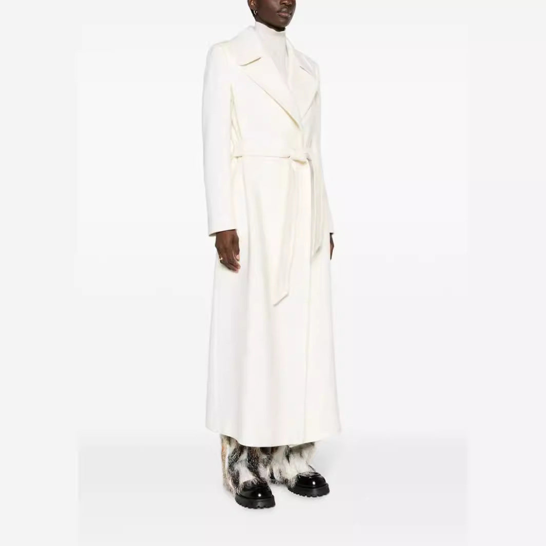 Women’s Maxi-length tailored wool blend coat with belt and wide lapels Chichicherry