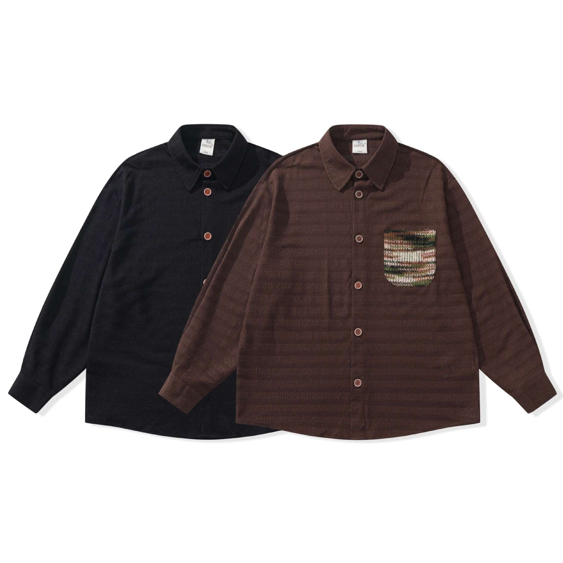Men's Structured Knit Shirt Jacket with Kent Collar, Full Button Placket and Crocheted Chest Pocket Chichicherry