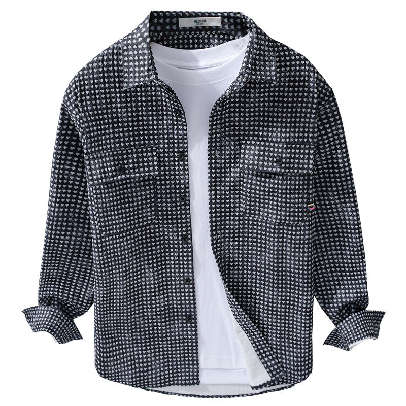 Men's shirt jacket-overshirt made of cotton blend with mini heart all-over print and chest pockets Chichicherry