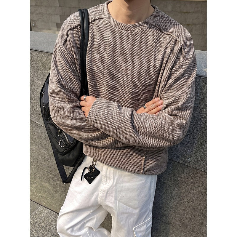 Men's Oversize Waffle Knit Sweater with Round Neck Chichicherry