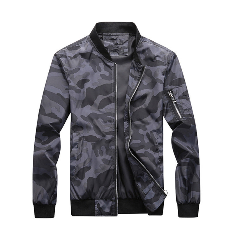 Men's Camouflage Bomber Jacket with Arm Pocket, Elastic Cuffs, and Lightweight Windbreaker Quality Chichicherry