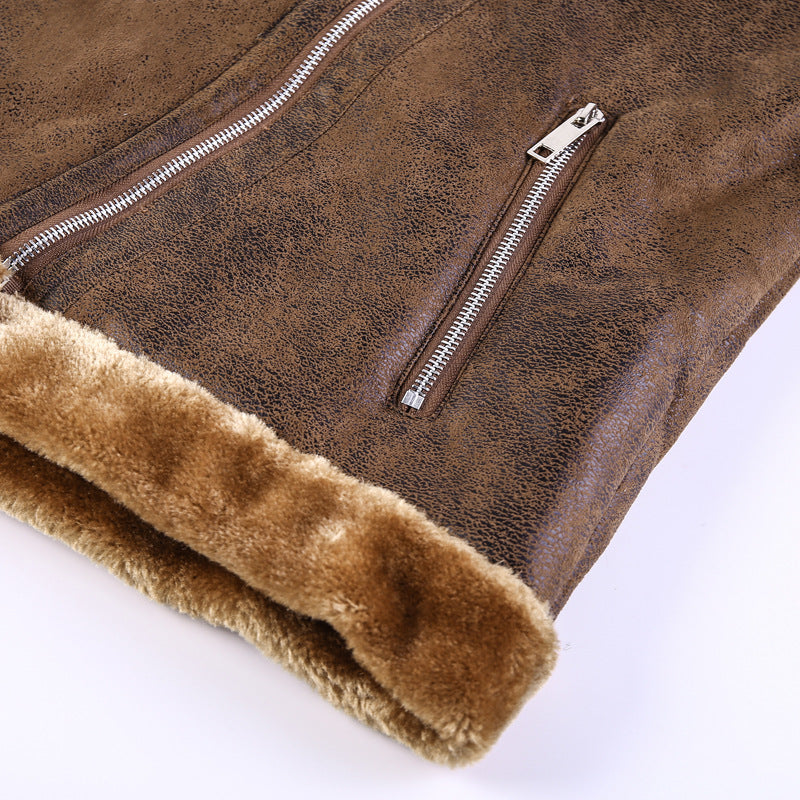 Men's Leatherette Flight Jacket with Teddy Lining and Asymmetrical Zip Chichicherry