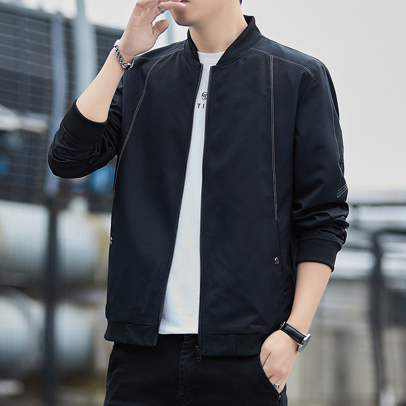 Men's Lightweight Windproof Tech Bomber with Ribbed Cuffs and Minimalist Seam Details Chichicherry