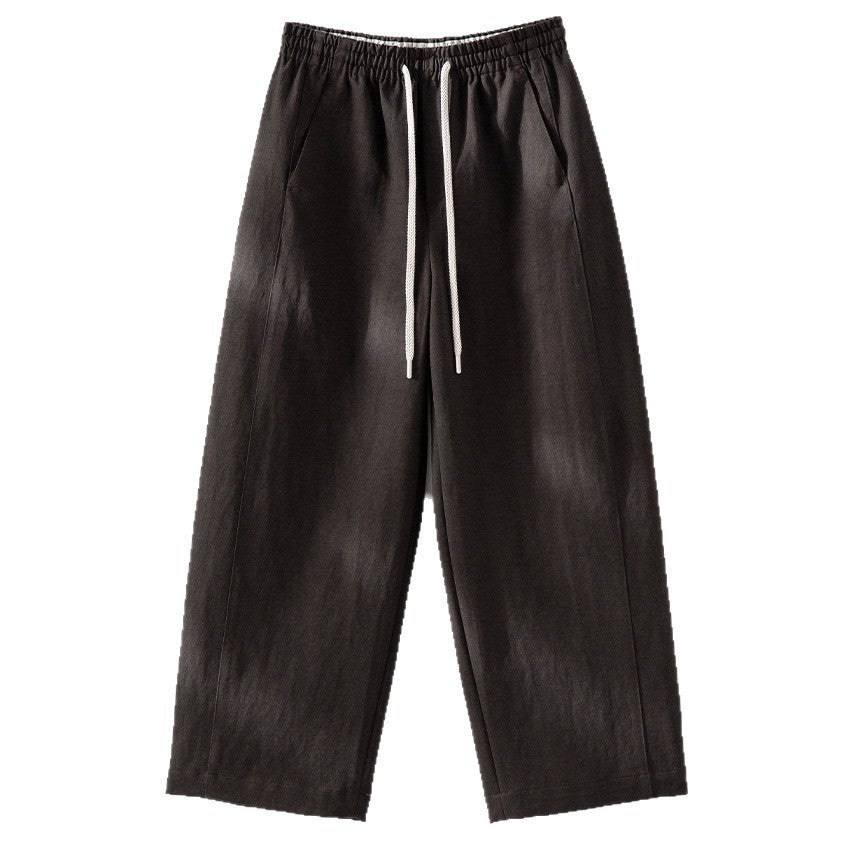 Women Wide Linen Blend Pants with Elastic Waistband and Drawstring Chichicherry