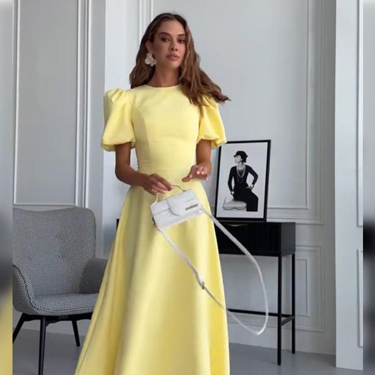 Women’s midi dress with a tailored A-line and voluminous puff sleeves Chichicherry