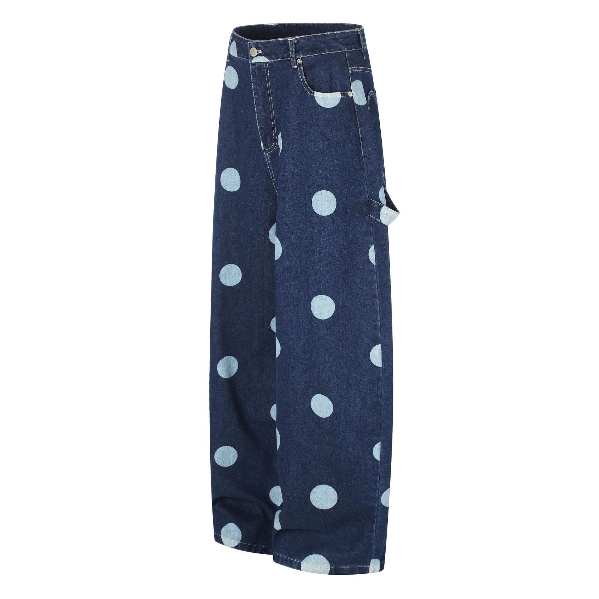 Women's High-Waisted Culotte Jeans with Wide Leg and Polka Dot Pattern Chichicherry