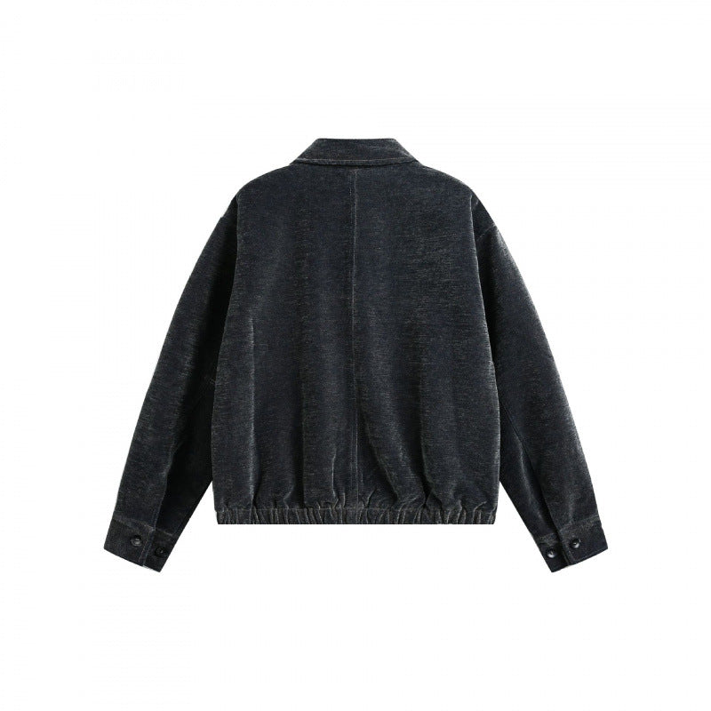 Men's short jacket made of teddy fleece with shirt collar, zipper, and elastic hem Chichicherry
