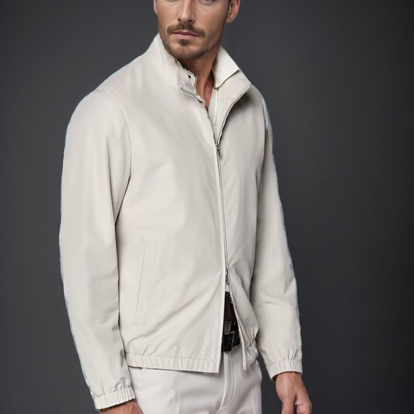 Herren Leichte Zip-Übergangsjacke mit Stehkragen und minimalen Nähten Chichicherry