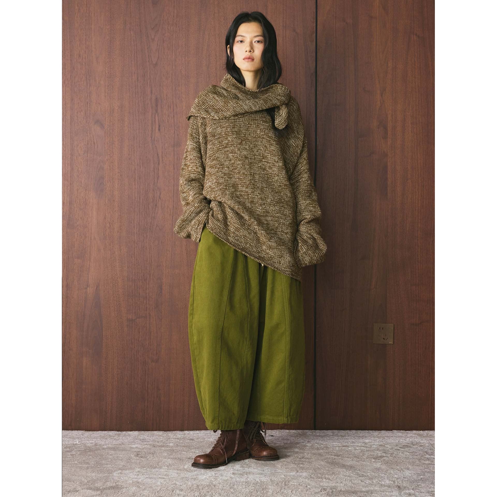 Women's Wide High-Waist Canvas Culotte with Drawstring and Decorative Seams Chichicherry
