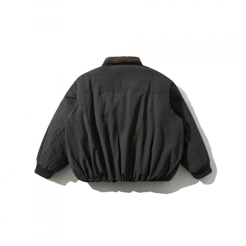 Men's Padded Bomber Jacket with Teddy Collar, Flap Pockets and Elastic Hem Chichicherry