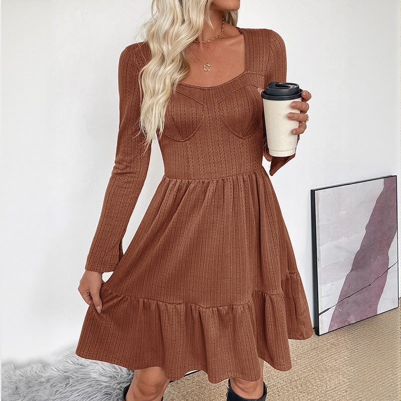 Women's Structured Knit Dress with Heart-Shaped Bustier Detail and Tiered Skirt Chichicherry