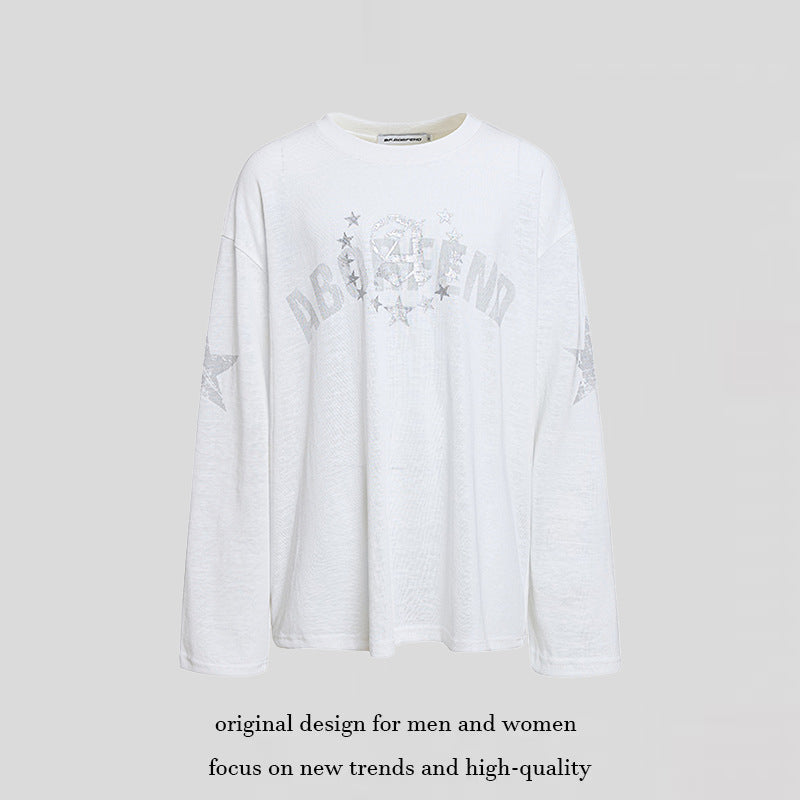 Women's oversized long sleeve made of cotton jersey with glitter star print and round neckline Chichicherry