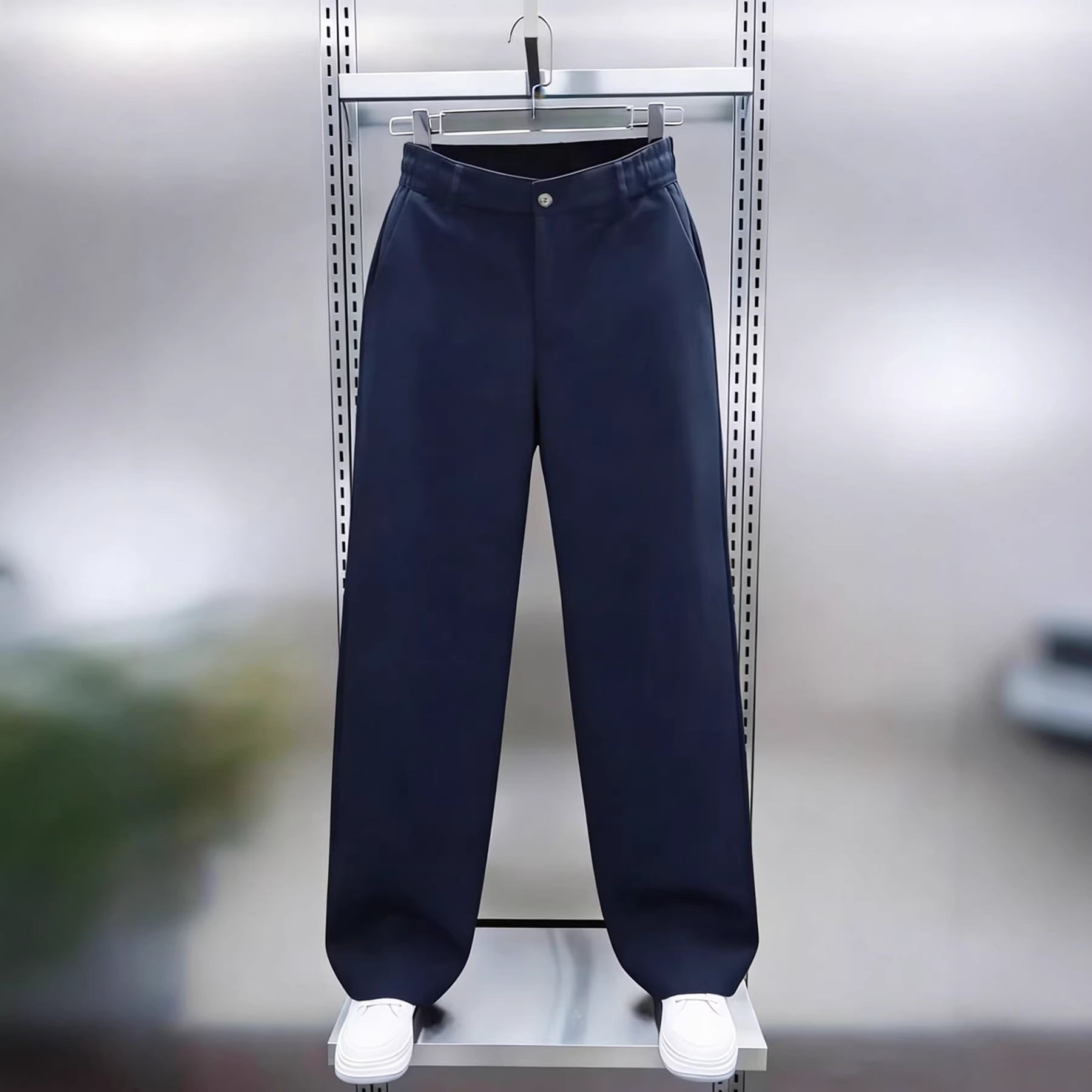 Men's Wide Chino Pants with High Waist and Elastic Back Waistband Chichicherry