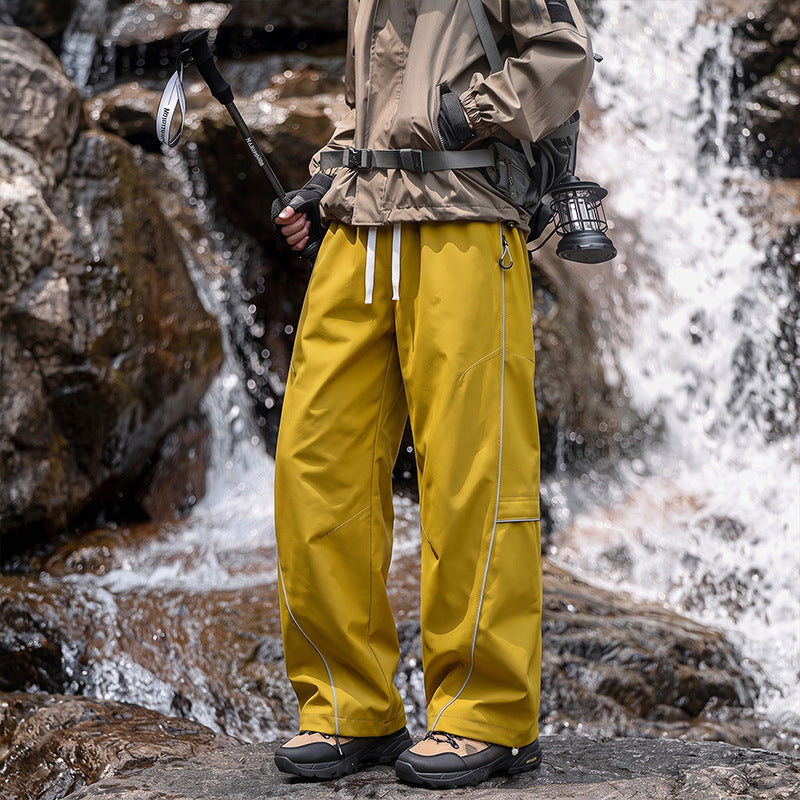 Unisex Water-repellent technical Cargo pants with wide leg, zip pockets and drawstring Chichicherry