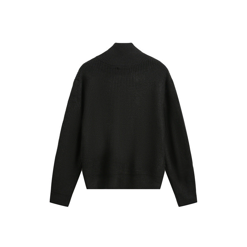 Women's chunky knit zip jacket with stand-up collar and two-way zipper Chichicherry