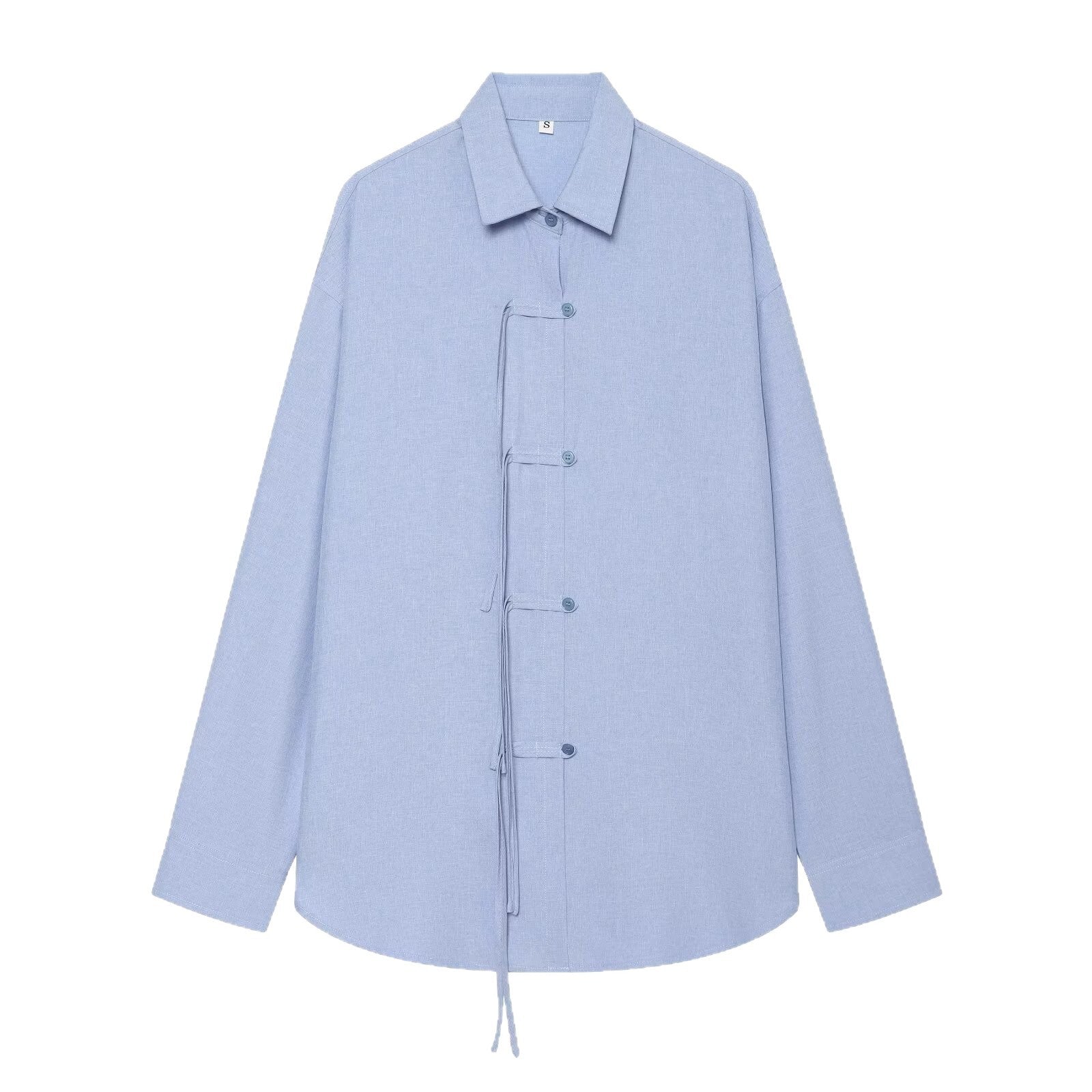 Women Oversize Shirt Jacket with Drawstring, Decorative Knot Closure and Shirt Collar Chichicherry