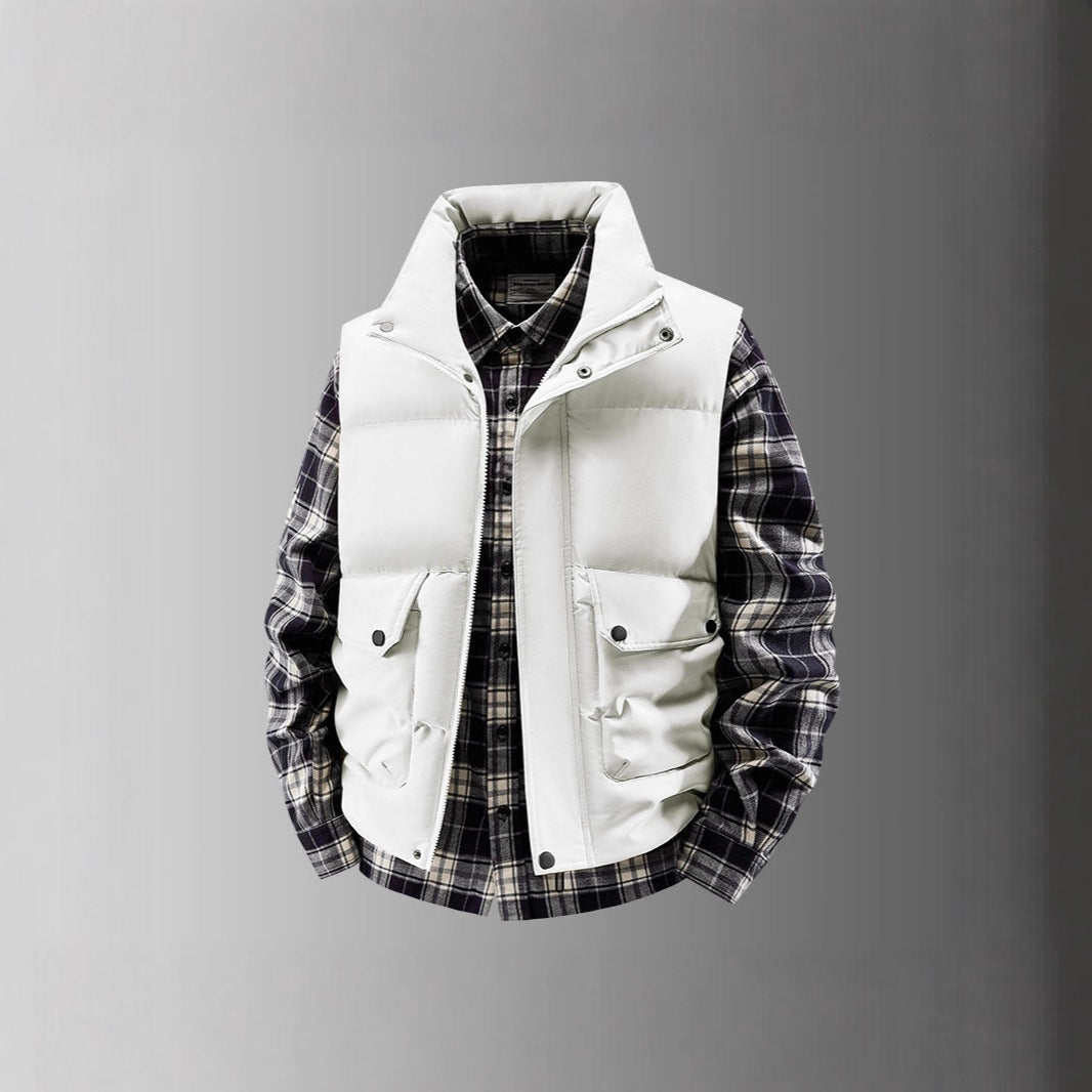 Men's Padded Quilted Vest with Utility Pockets and High Standing Collar Chichicherry