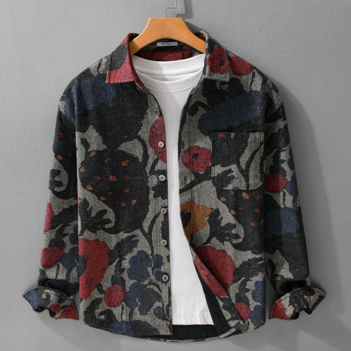 Men's overshirt made of flannel with large floral jacquard structure Chichicherry