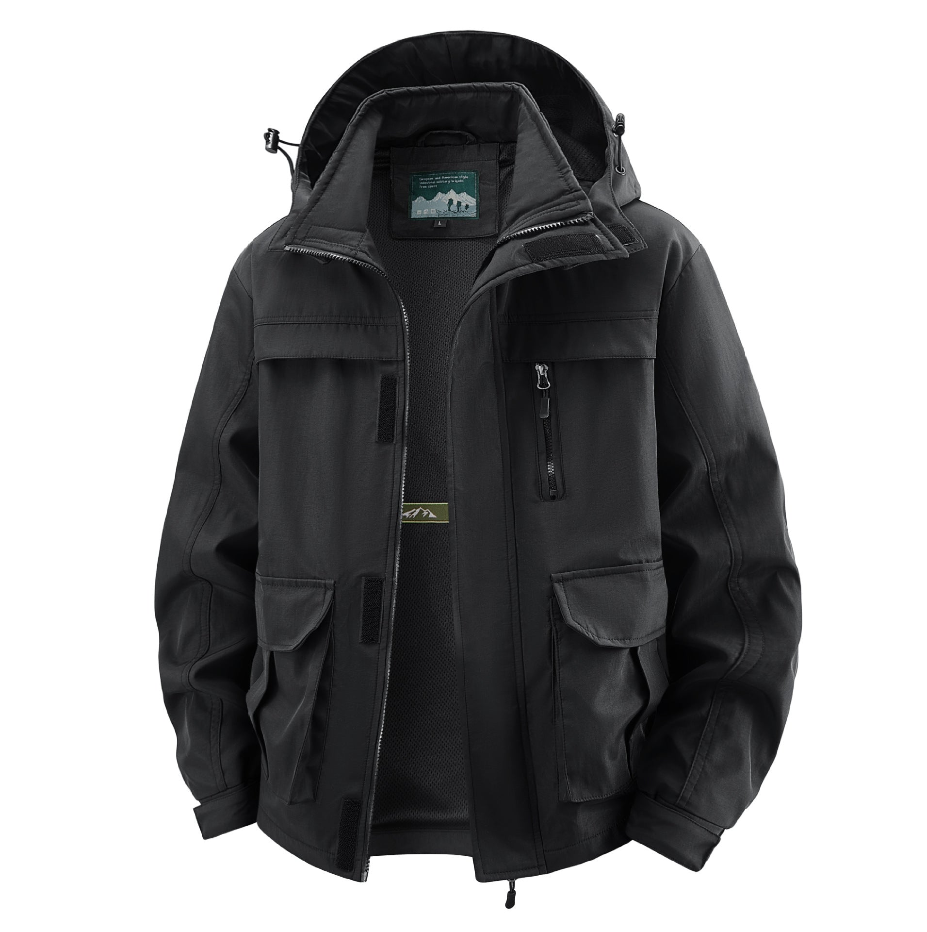 Men's Field Utility Outdoor Jacket with Hood, Multi-Pockets and Mesh Lining Chichicherry