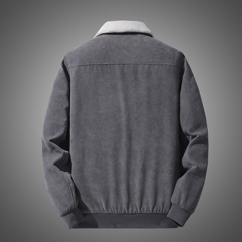 Men's cord bomber jacket with teddy collar, ribbed cuffs, and multifunctional pockets Chichicherry