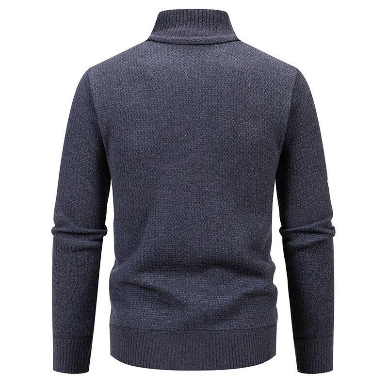 Men's Structured Knit Zip Jacket with Waffle Texture, Stand Collar and Zipper Pockets Chichicherry