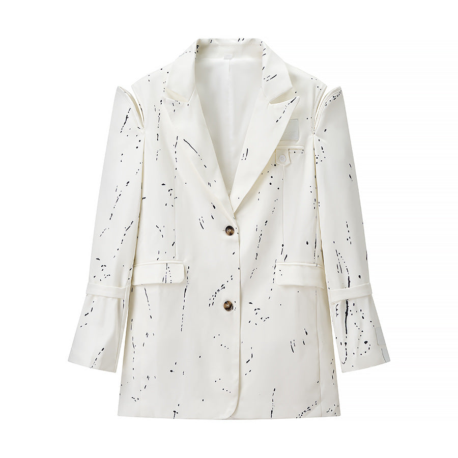 Women's Oversize Blazer with Cut-Out Shoulders and Paint Splatter Look Chichicherry
