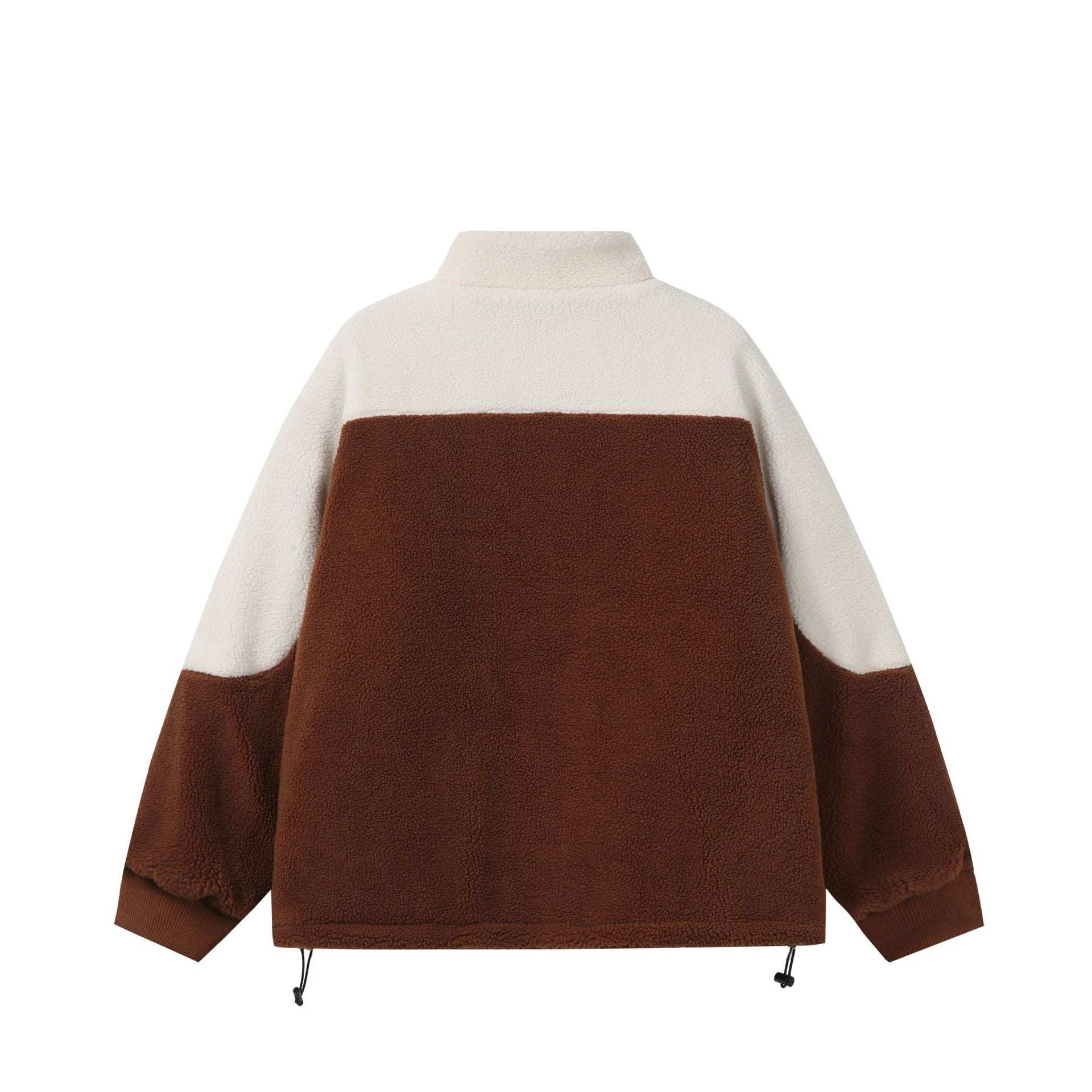 Unisex Oversized Sherpa-Fleece Jacket with Stand Collar and Front Zip Chichicherry