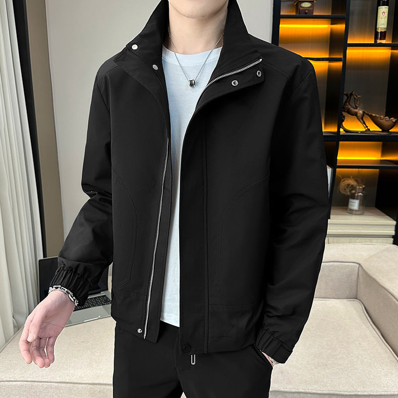 Men's Light Utility Canvas Blouson with Stand Collar and Elastic Cuffs Chichicherry