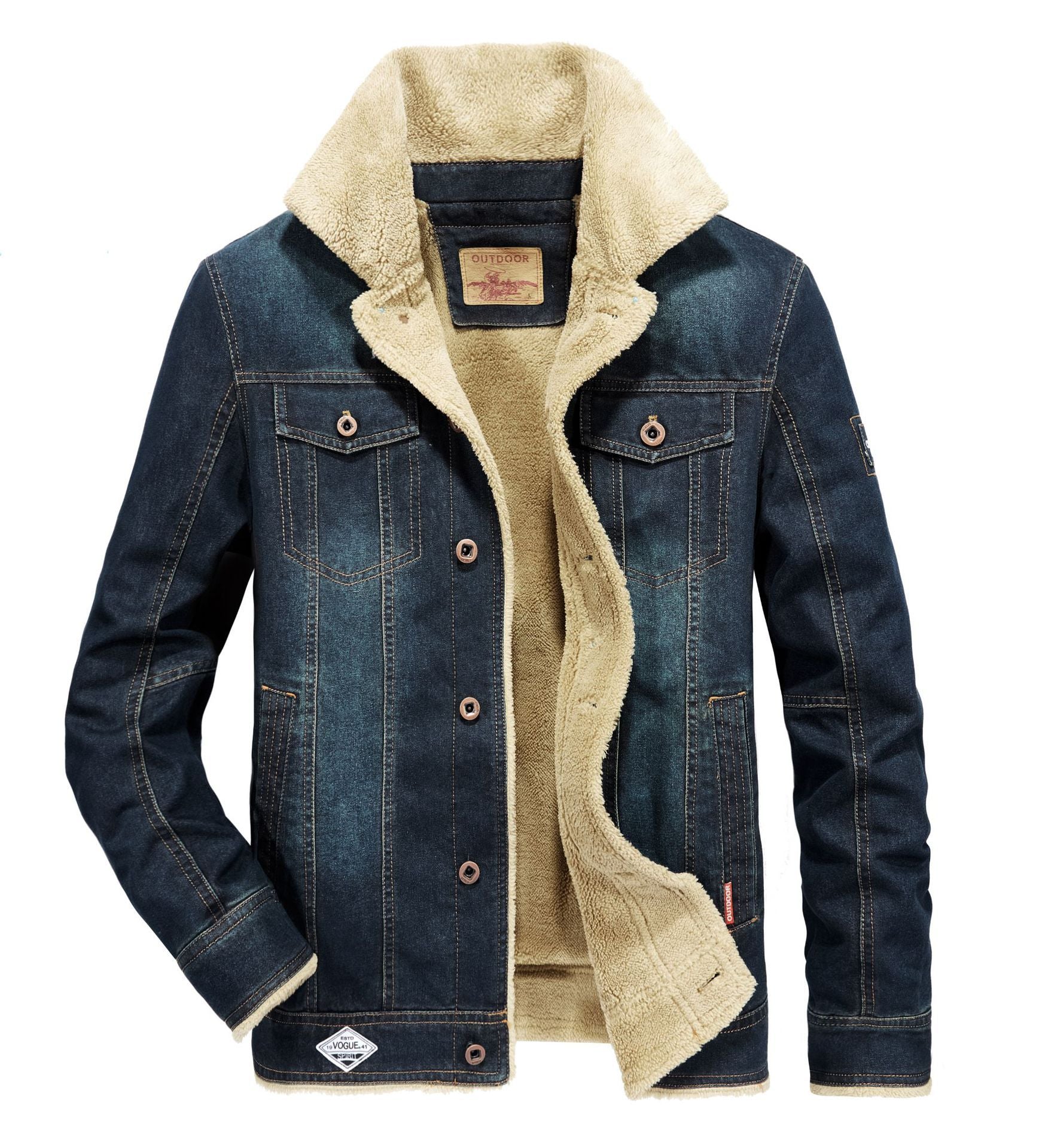 Men's padded denim jacket with Sherpa lining and high collar Chichicherry