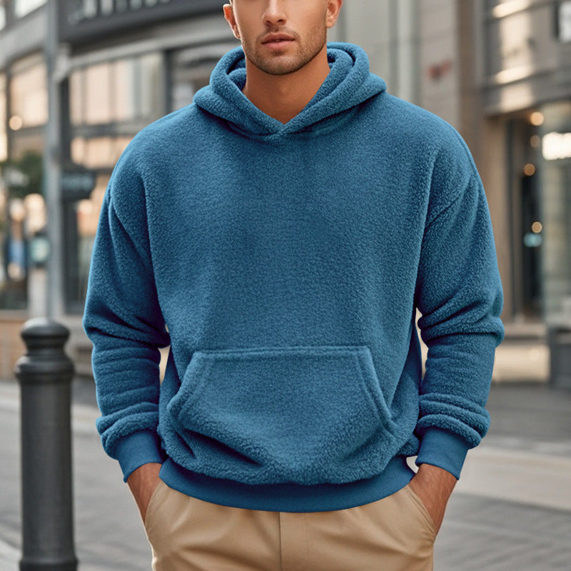 Men's Sherpa Hoodie in Teddy Fleece with Kangaroo Pocket and Ribbed Cuffs Chichicherry